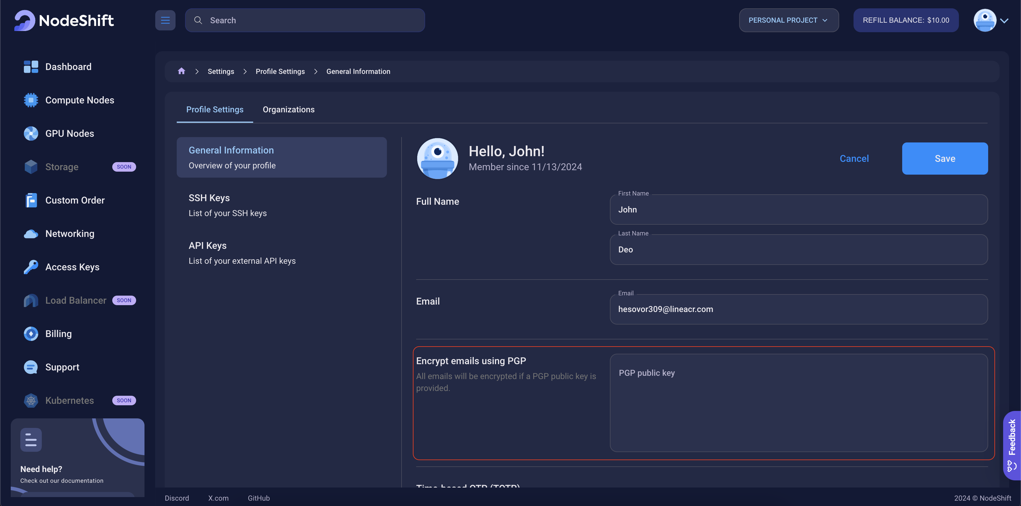 platform profile settings