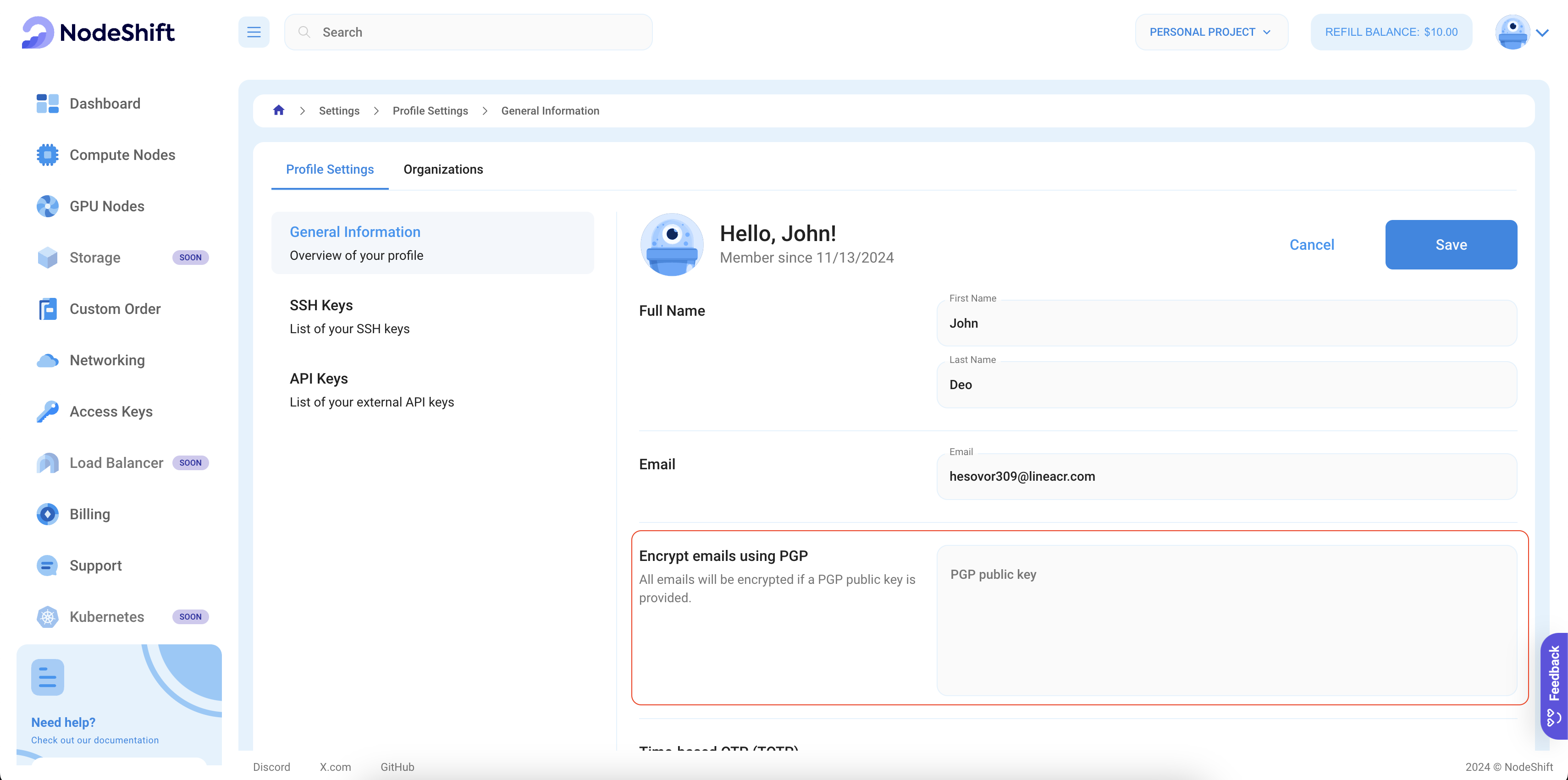 platform profile settings