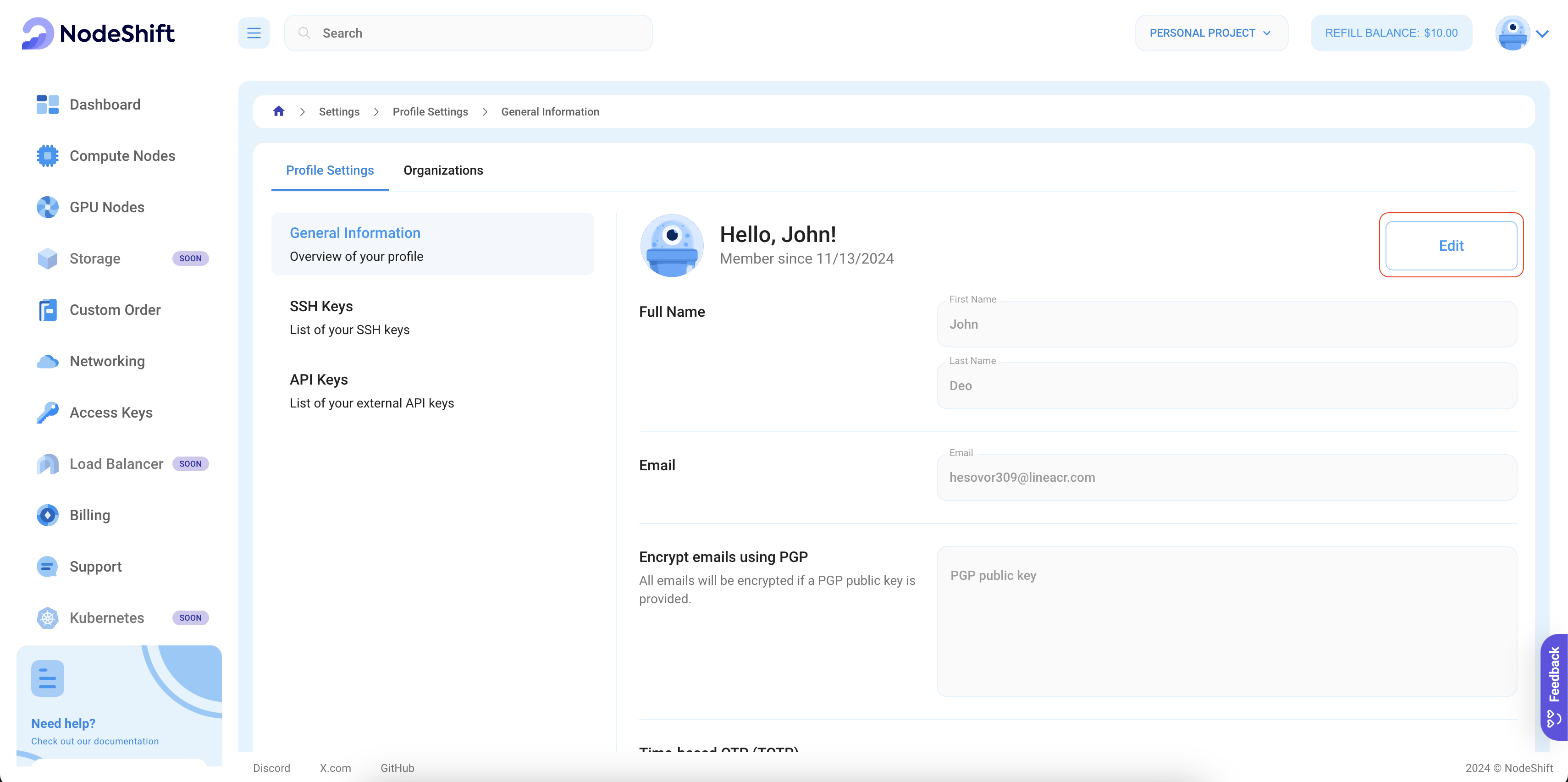 platform profile settings