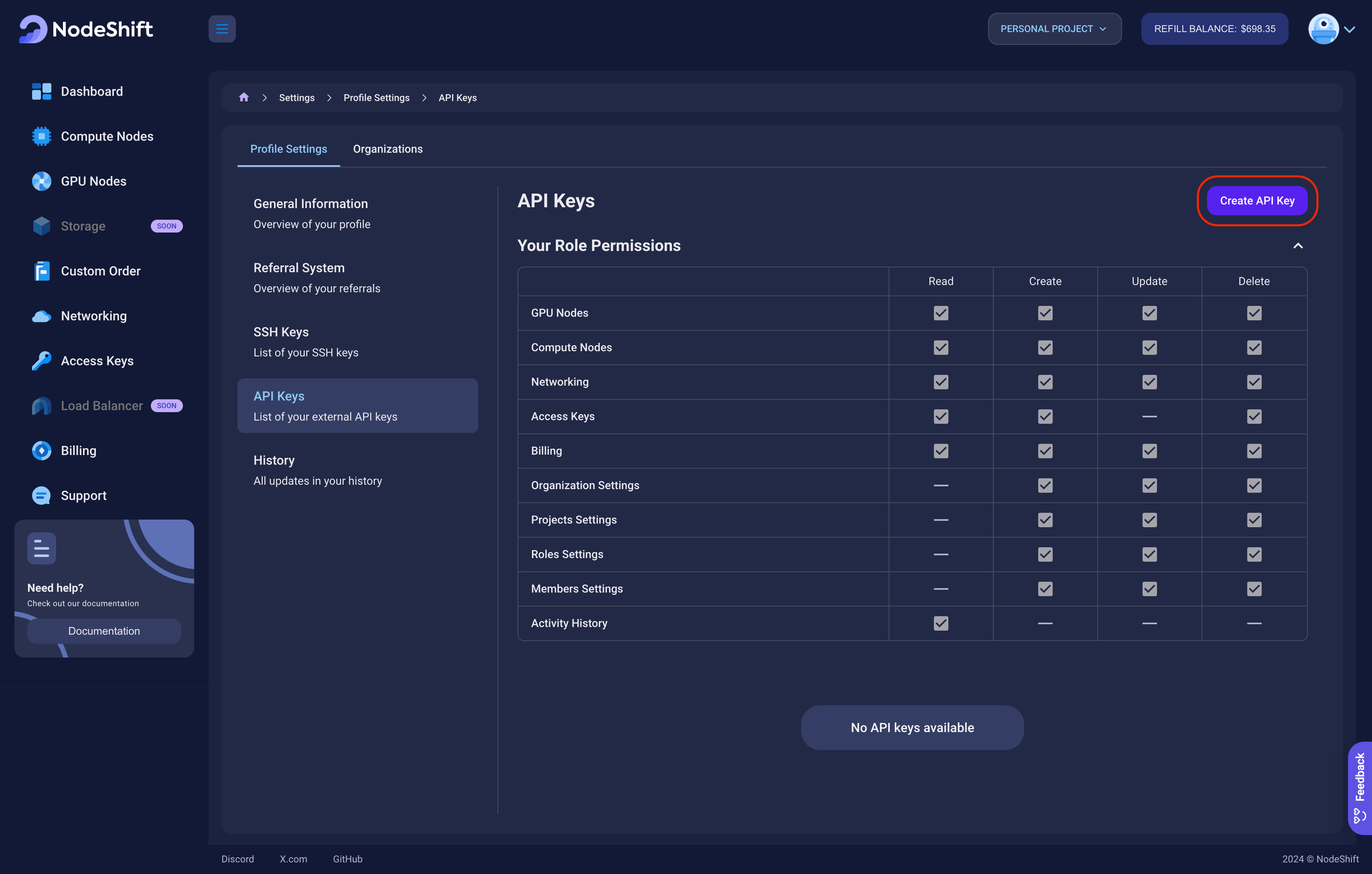 external api key creation