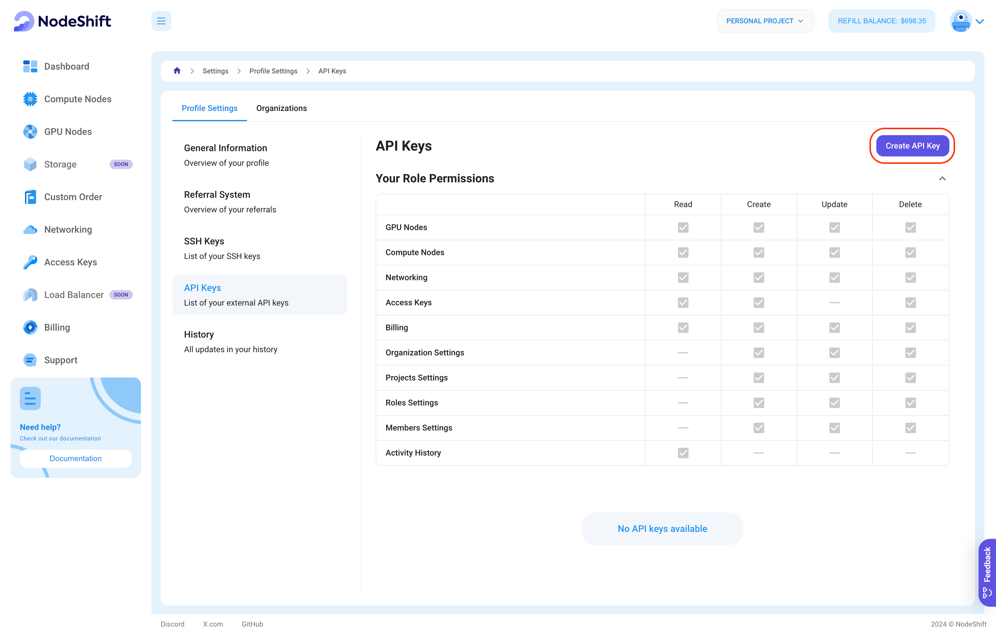 external api key creation