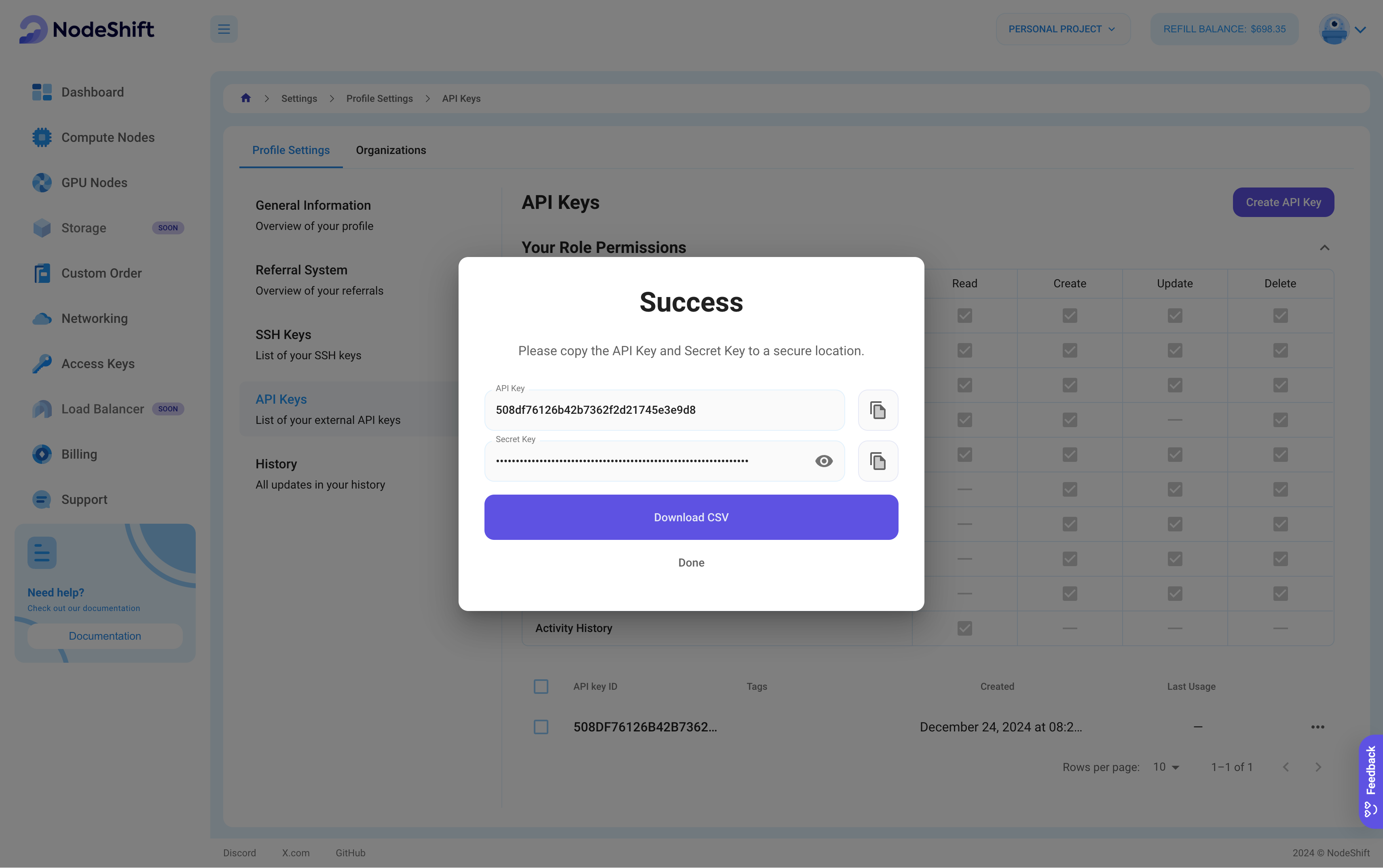 external api key details