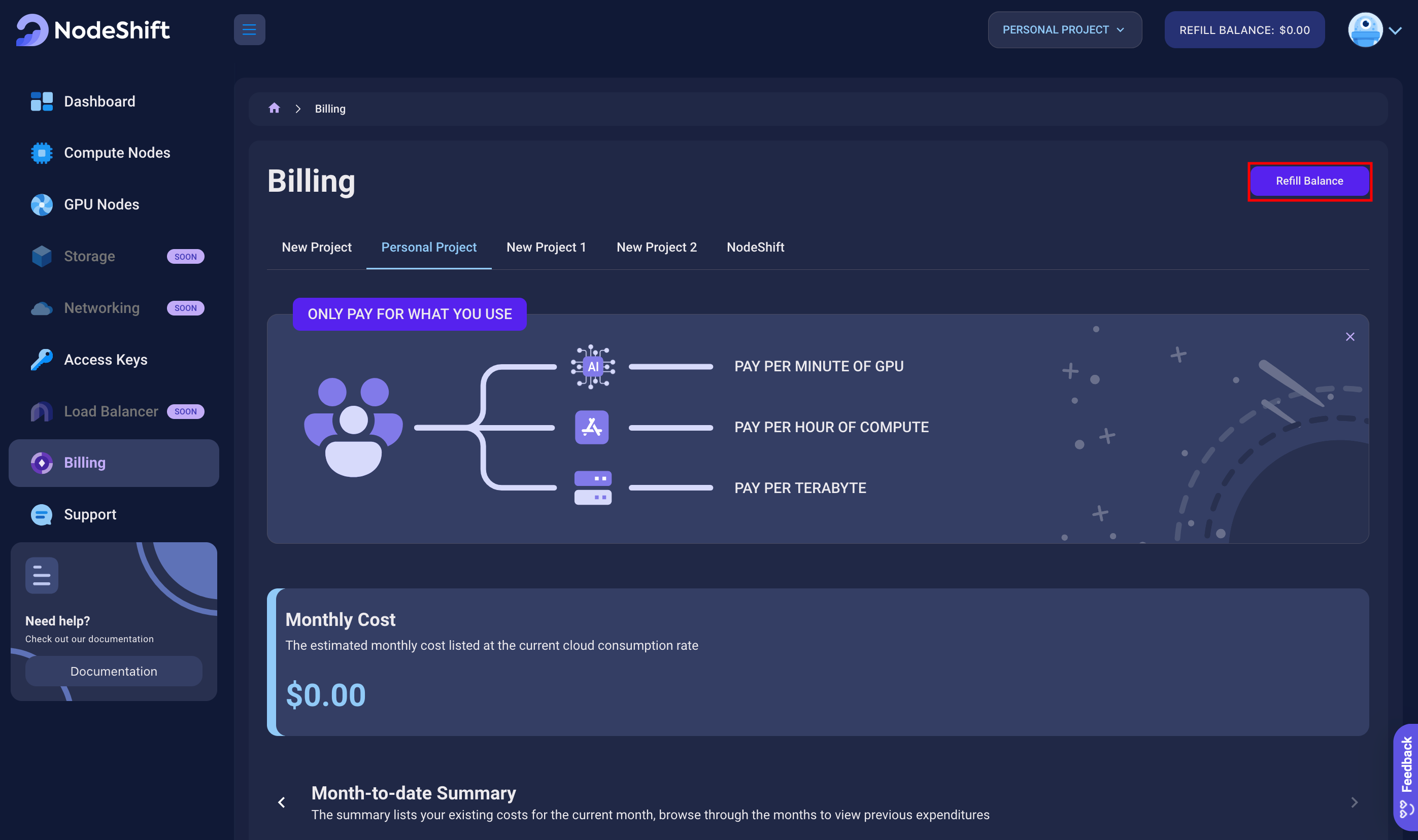 Billing page