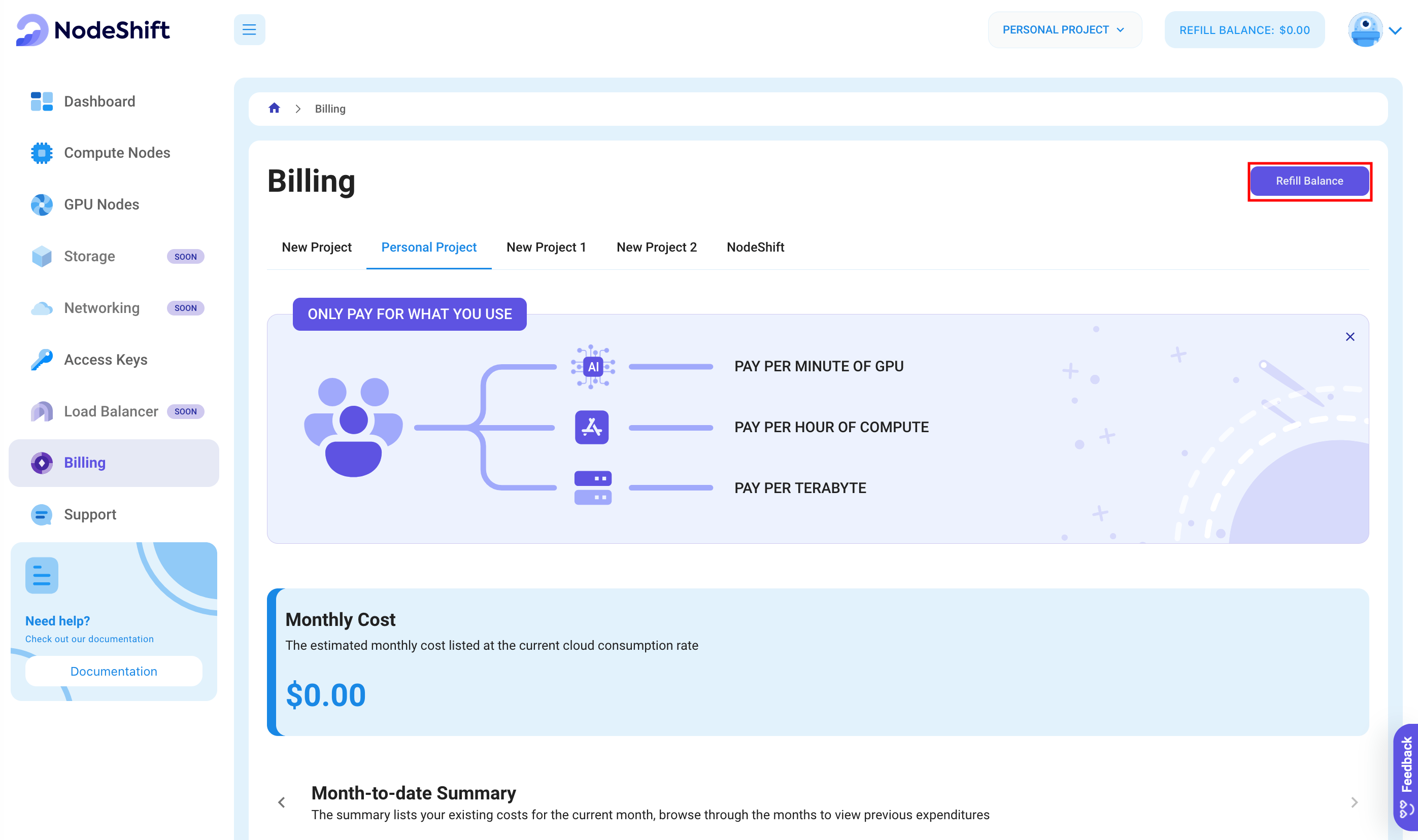 Billing page